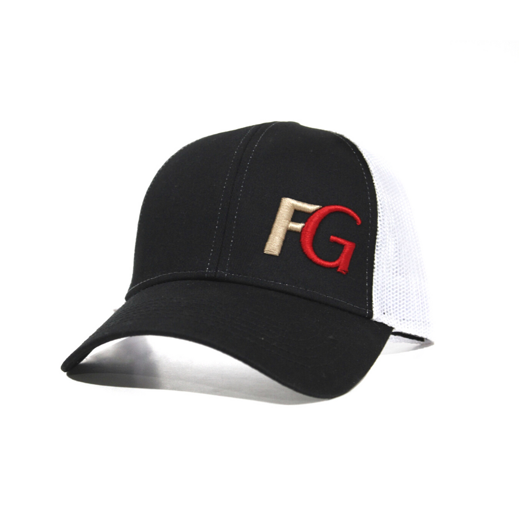 FG 3D Cap - Black with White Mesh & Gold & Red Logo