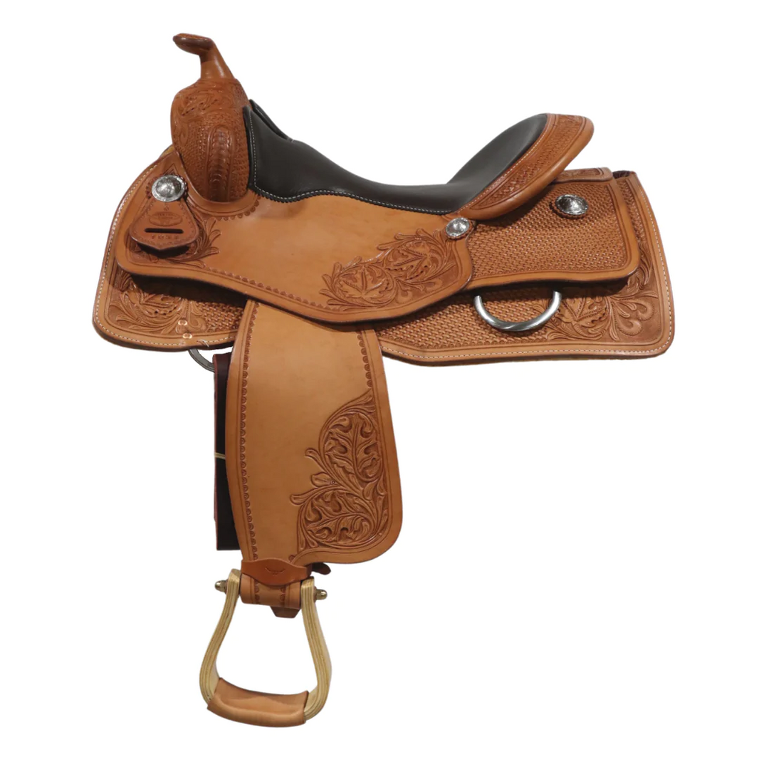 Selle Western Trail-plaisir 16 Pouces – Buffle Sur Tambour – Éco-cuir Teinté Châtain