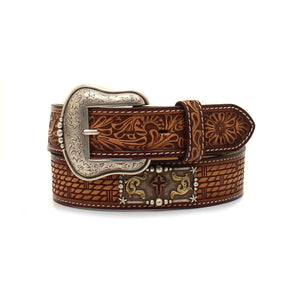 3D Mens Leather Belt with Rectangle Cross Concho