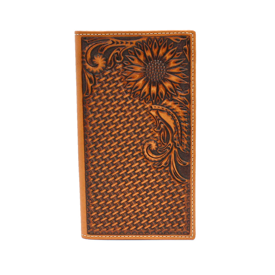Rodeo Wallet with Basket Weave and Sunflower Tooling
